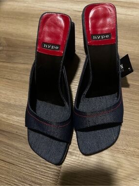 Hype Navy Denim Heels with Red Inset